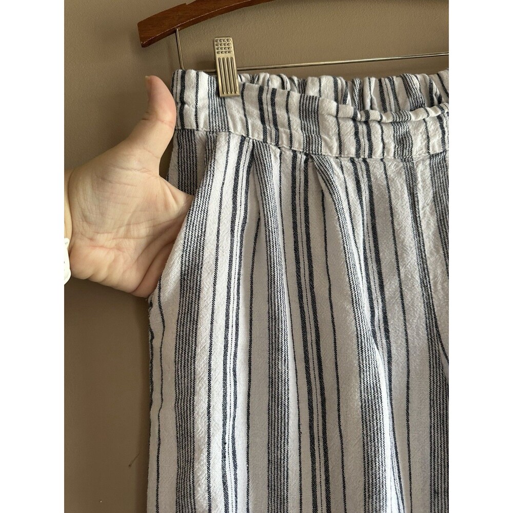 Ellen Tracy Pants Womens M Black Cream Striped Cropped Wide Leg Linen Coastal - Picture 3 of 9